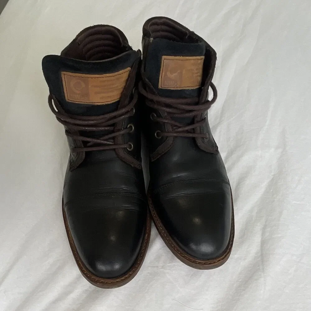 BullBoxer Holten Mens Leather Chukka Boots Black Lace Up Side Zip Size 12 EU 45